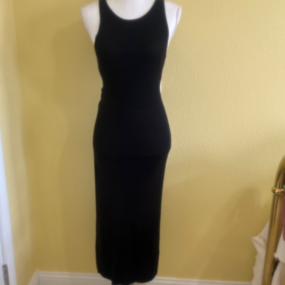 Freshman Black Ribbed Maxi Tank Dress